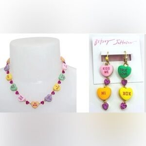 BETSEY JOHNSON SET Valentine Conversation Candy Heart Necklace & Earrings NWT
